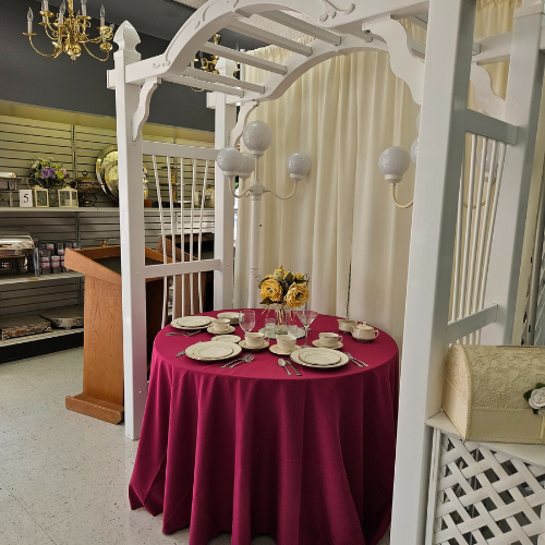 Wedding / event supplies inside of Grand Rental of York